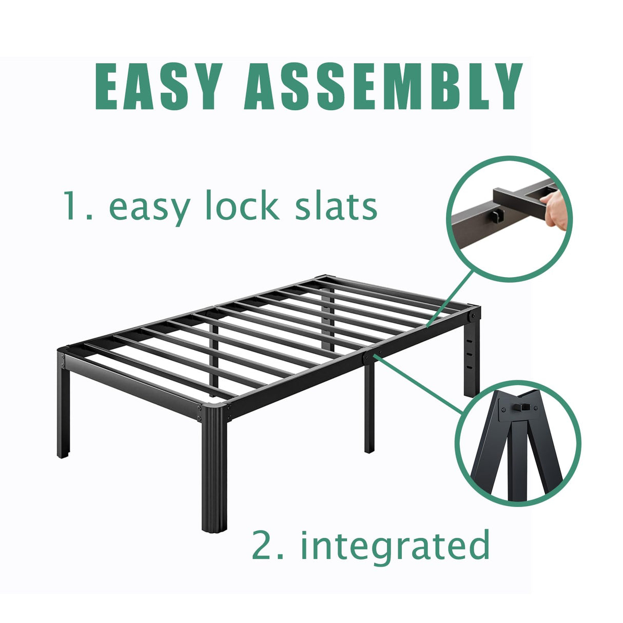 LAKKURI 14 Inch High Twin Bed Frame No Box Spring Needed, Platform Metal Bed Frame Twin, Heavy Duty, Noise Free, Easy Assembly, Black LAKKURI