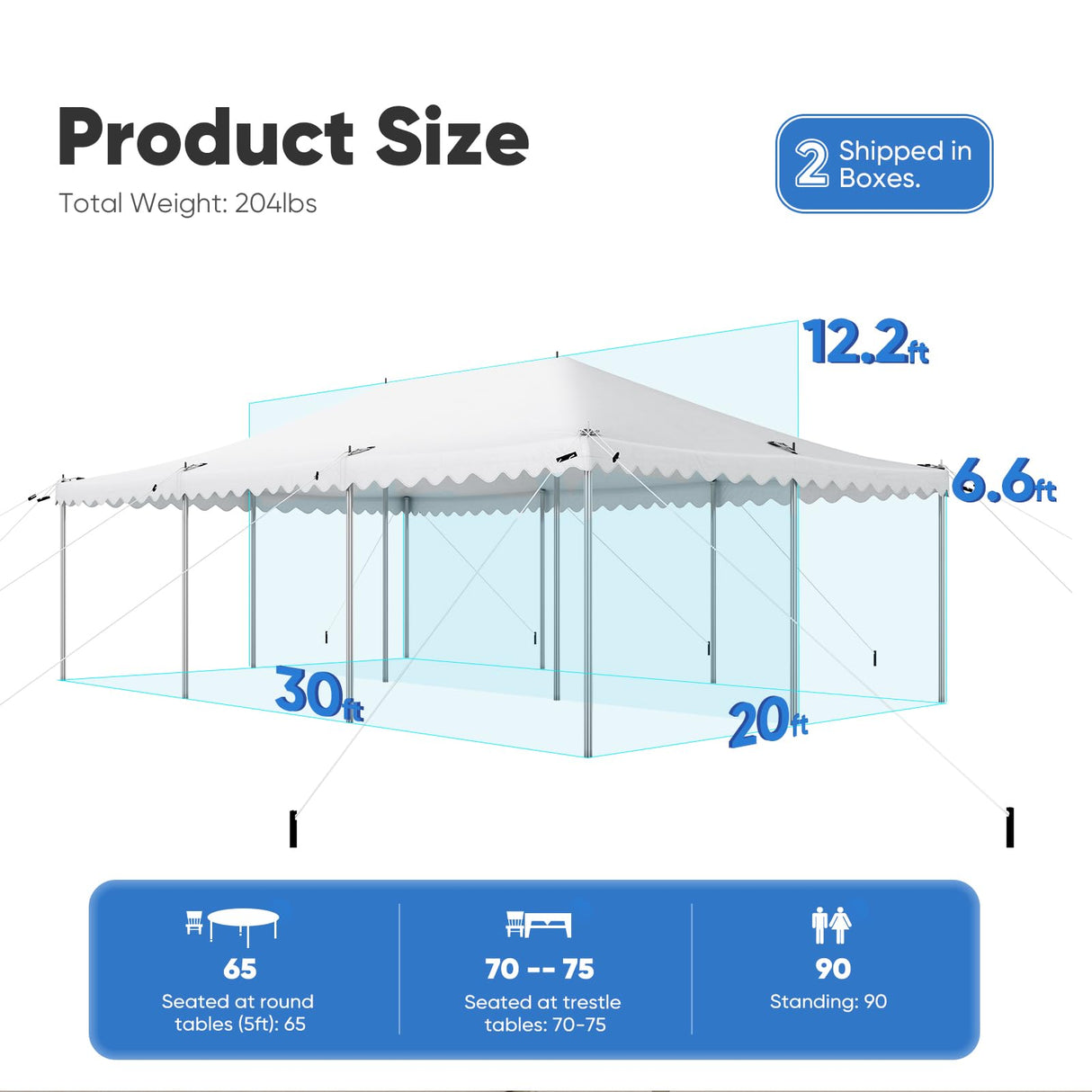 Quictent 20x30 Party Tent Heavy Duty Fire Retardant Pole Tent Weekend Canopy Easy Set Up with 100 Person Capacity, Outdoor Canopies for Parties, Weddings, and Events (White) Quictent