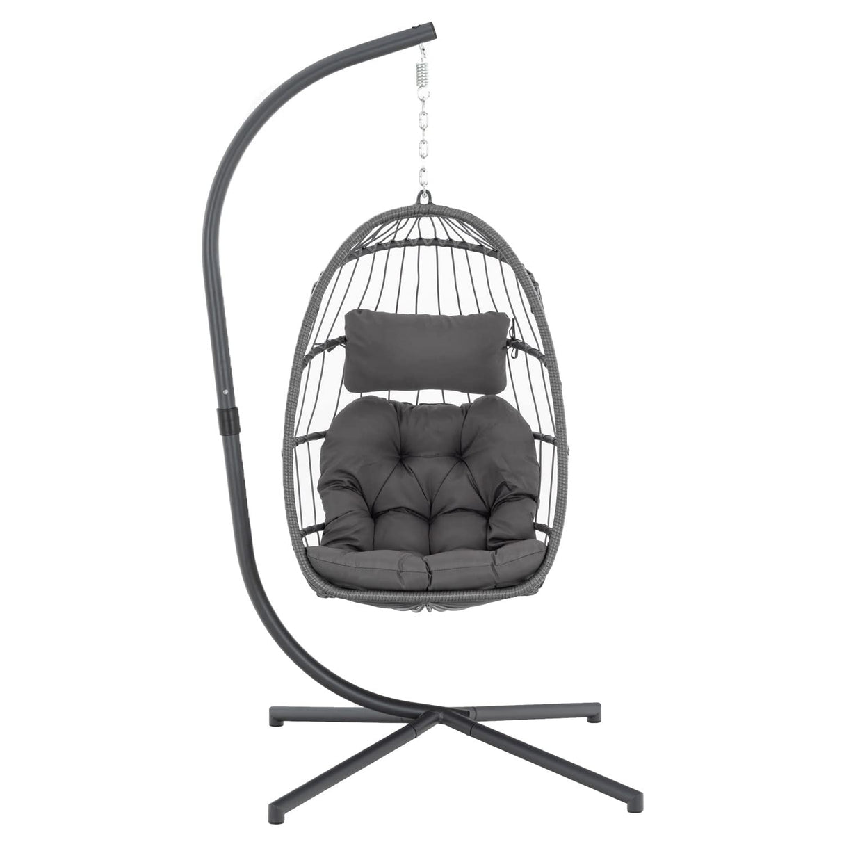 Yechen Indoor Outdoor Egg Hanging Chair with Stand, Patio Wicker Swing Egg Chair Indoor Swinging Chair Outdoor Hammock Egg Chair 350lbs Capacity for Patio Bedroom Balcony, Charcoal Grey (EG-001) Yechen