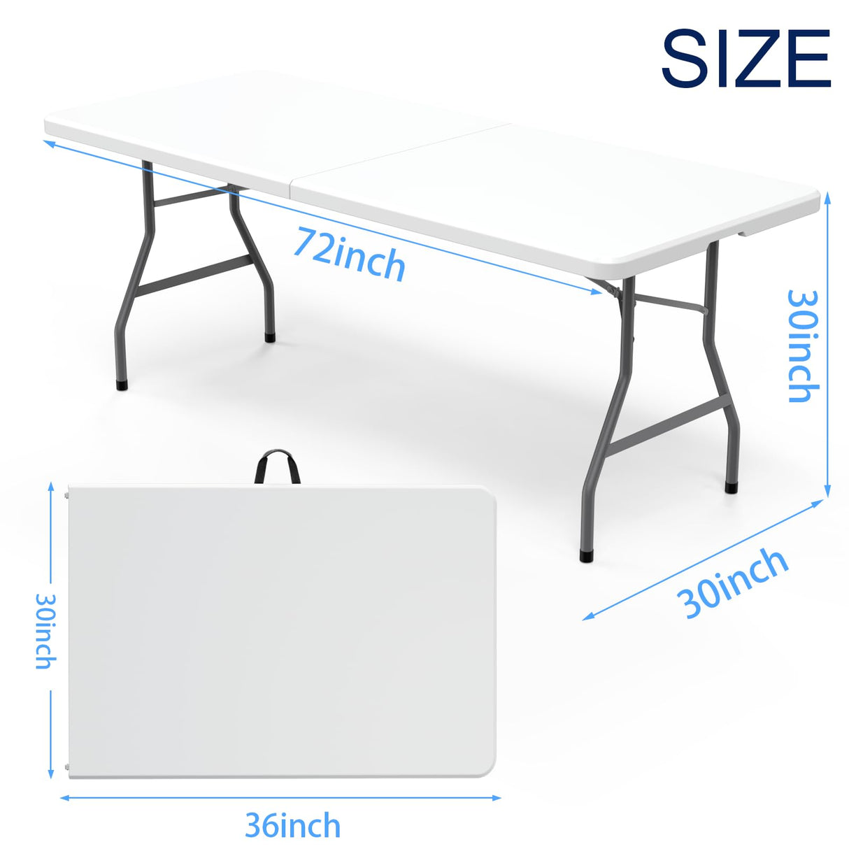 VTOY 6FT(30"x72") Folding Table, Indoor Outdoor Heavy Duty Table with Carrying Handle,Portable Plastic Fold up Table for Picnic/Party/Camping/Office/School VTOY