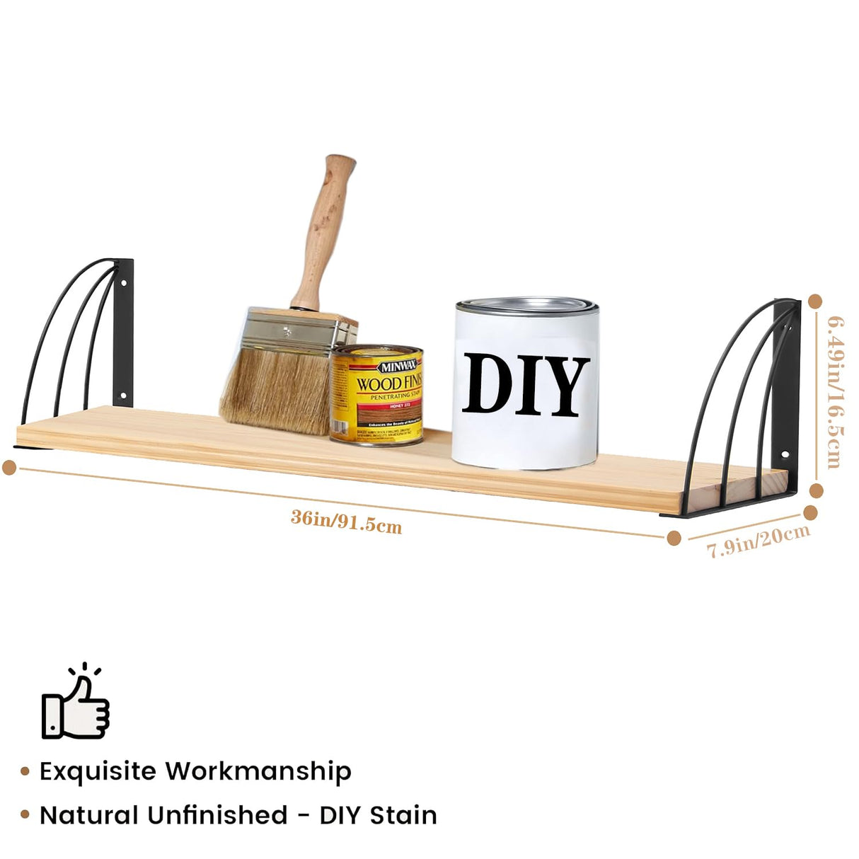 Long 36 inch Wall Bookshelf-Curved Fan-Shaped Design with Built-in Anti-Slip Book Stops|0.71" Thicker Heavy Duty Natural Wood Floating Shelves|Floating Book Shelves for Wall,Home Office Décor Set of 2 KDCMXS