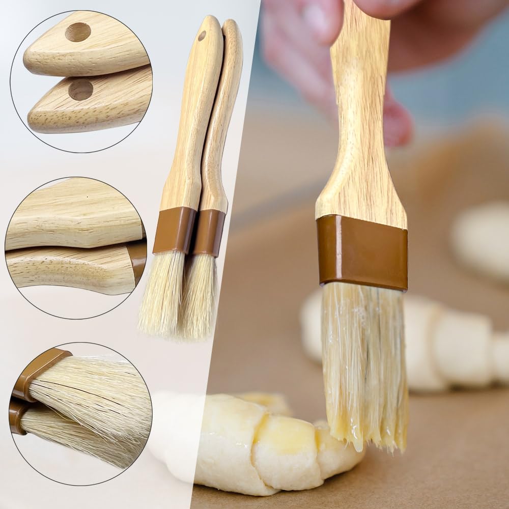 4 Pack Pastry Brush-Basting Brush Pastry Brushes for Baking, Silicone Basting Brush, Basting Oil Brush with Boar Bristles and Beech Hardwood Handles for Kitchen, Grilling and Spreading Oil, BBQ Sauce Qoaimu