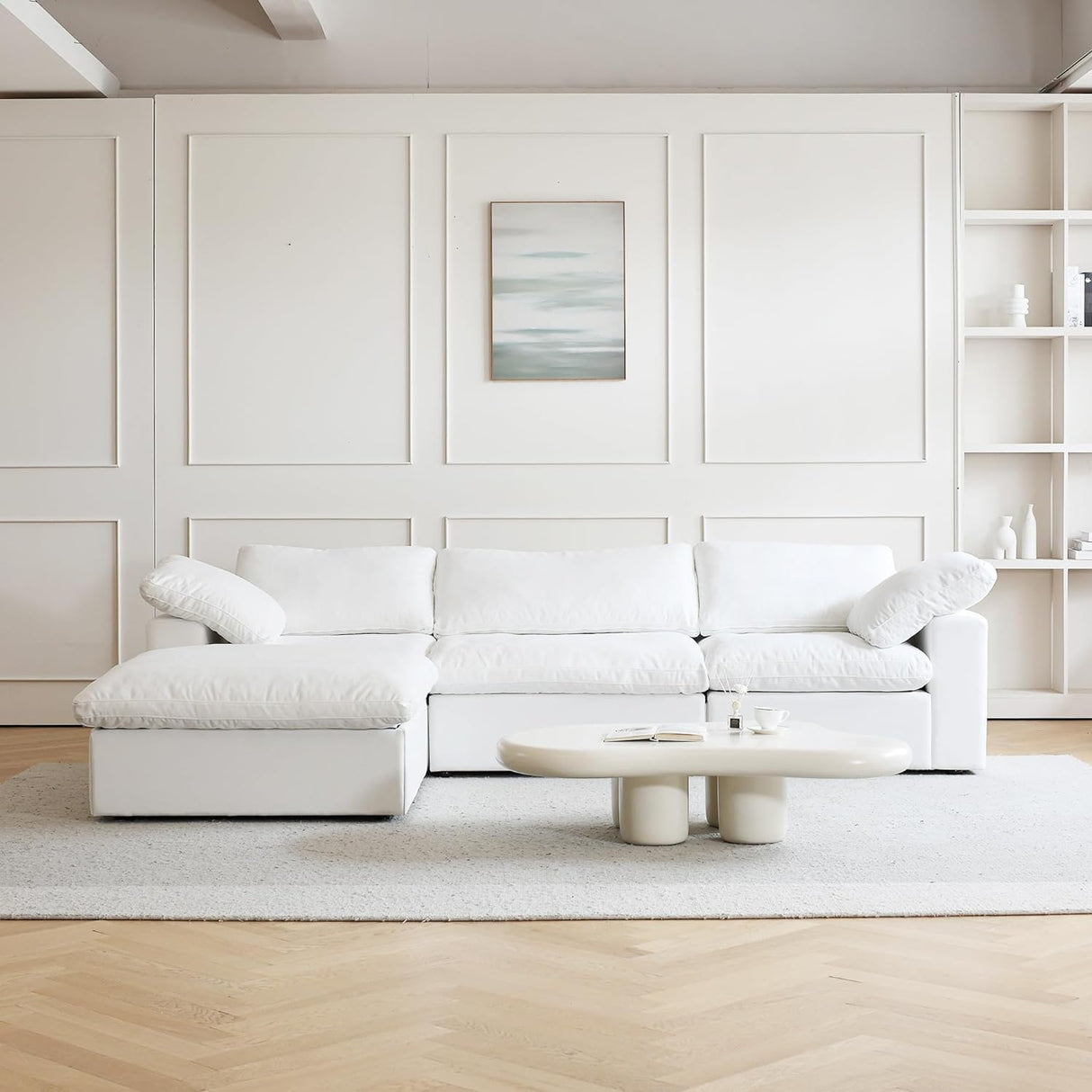 JACH 120" L Shape Cloud Modular Couches for Living Room, Modern Convertible Sectional Sofa Couch, Couch Cushion Covers Removable, Sectional Sofas for Party Bedroom Apartment (White) JACH