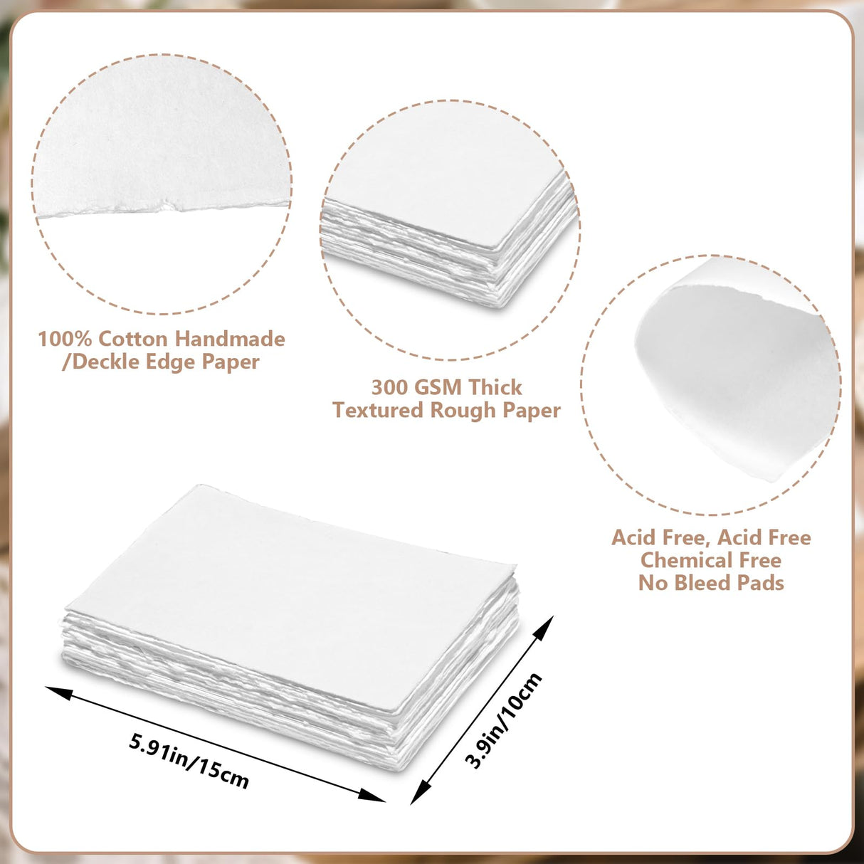 30 Sheets Drawing Paper, 300 GSM Thick Textured Cotton Painting Paper - 4 x 6 Inch Deckled Edge Handmade Paper for Painting, Calligraphy, Wedding Invitations, Greeting Cards, DIY Crafts EllaYIDOI