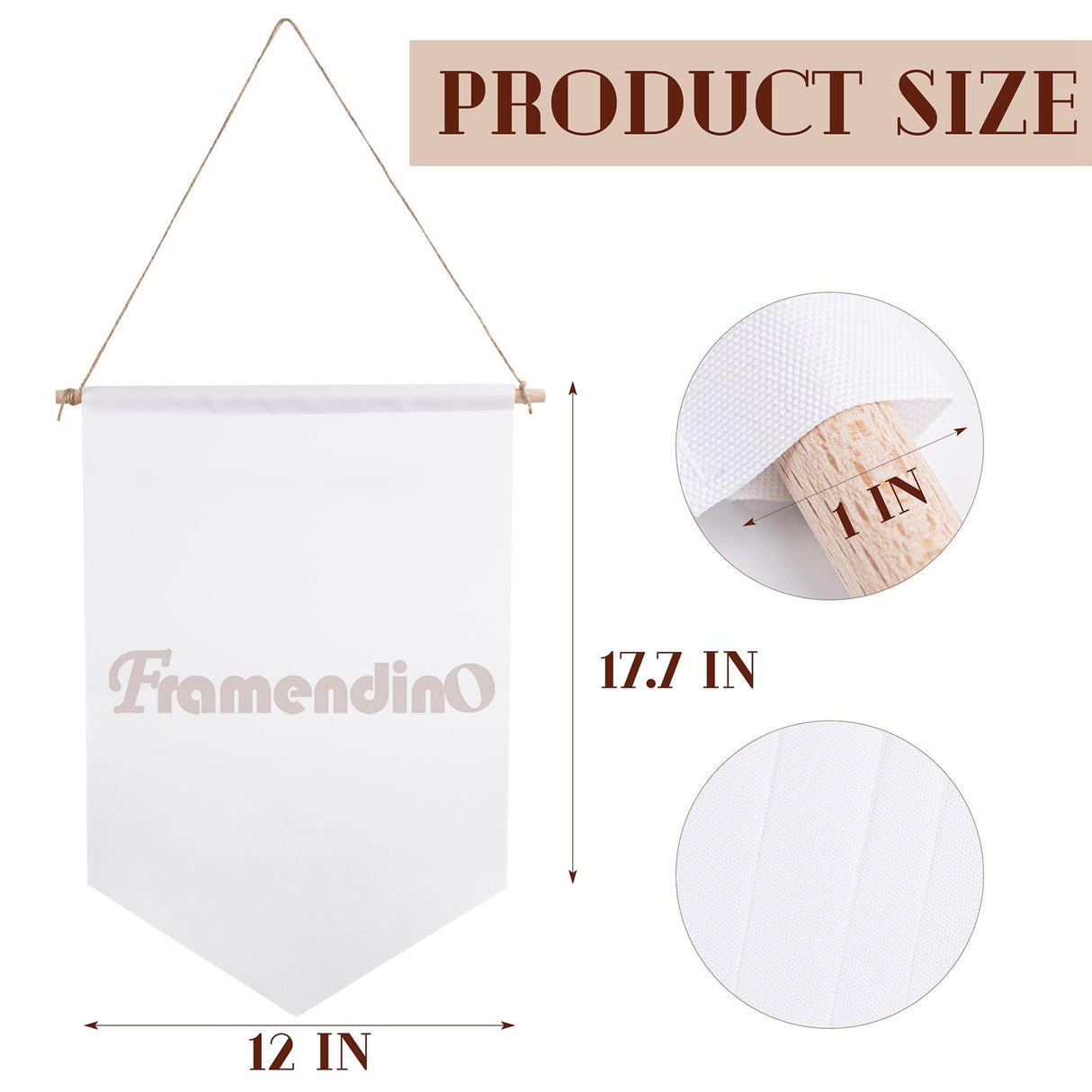 Framendino, 12 Pack Sublimation Blank Custom Banner 12"x18" Wall Display Banner Holder Waterproof Canvas Banners with Wood Sticks for Indoor Outdoor Display Framendino