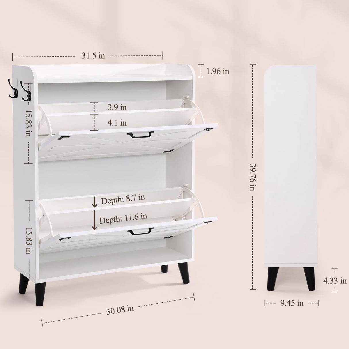 Homdox Shoe Storage Cabinet with 2 Flip Drawers, Farmhouse Narrow Shoe Cabinet with Barn Door Design, Freestanding Hidden Slim Shoe Organizer Cabinet for Entryway, Foyer, Hallway, White Homdox