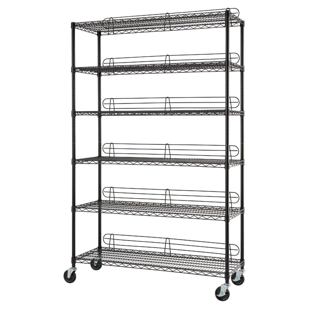 TRINITY Heavy Duty 6-Tier Adjustable Wire Shelving with Wheels and Backstands for Kitchen Organization, Garage Shelving, NSF Certified, 48” W x 18” D x 72-77” H, 800-4800 lb Capacity, Black TRINITY