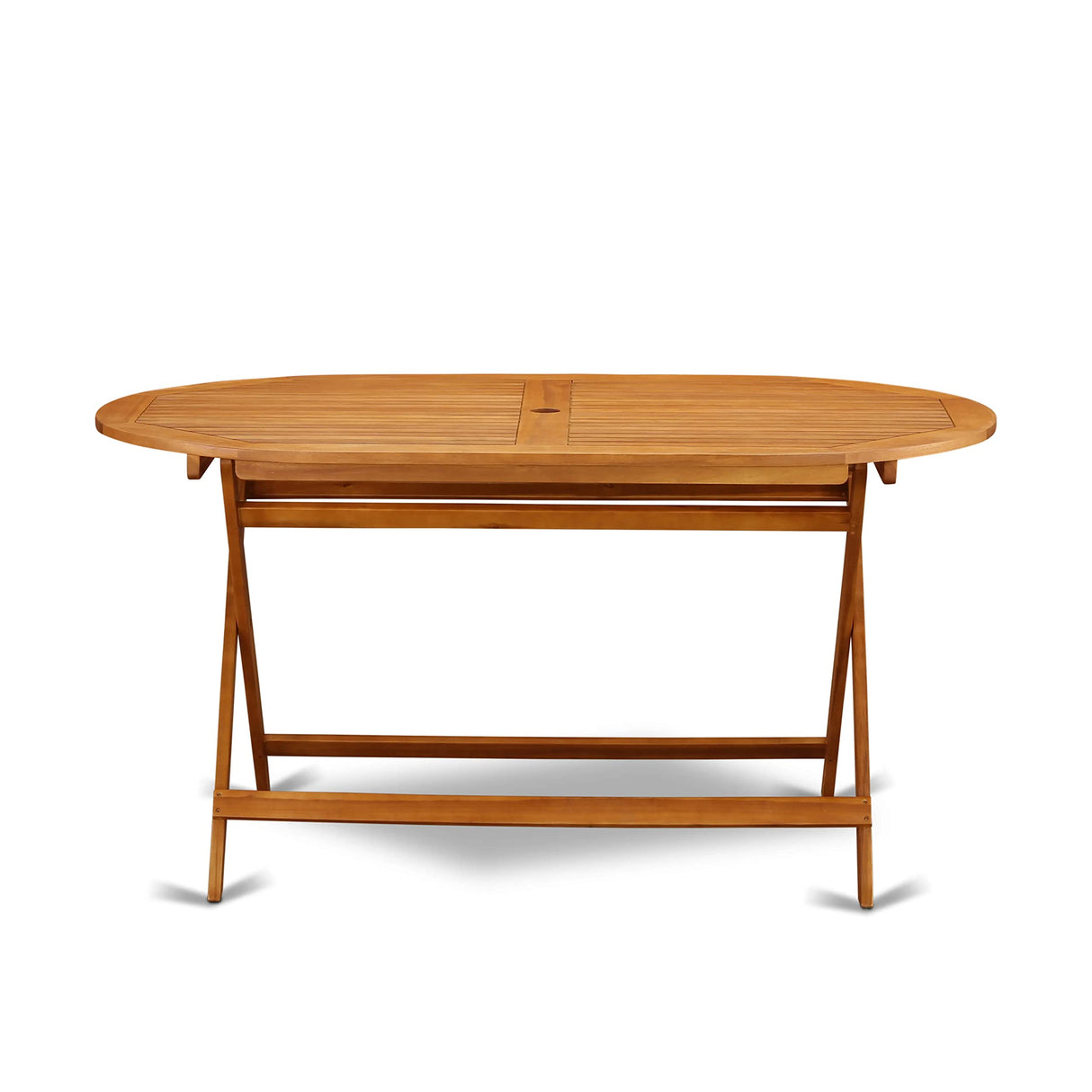 East West Furniture Diboll 7 Piece Patio Dining Set Includes an Oval Outdoor Acacia Wood Table and 6 Folding Arm Chairs, 36x60 Inch, Natural Oil East West Furniture