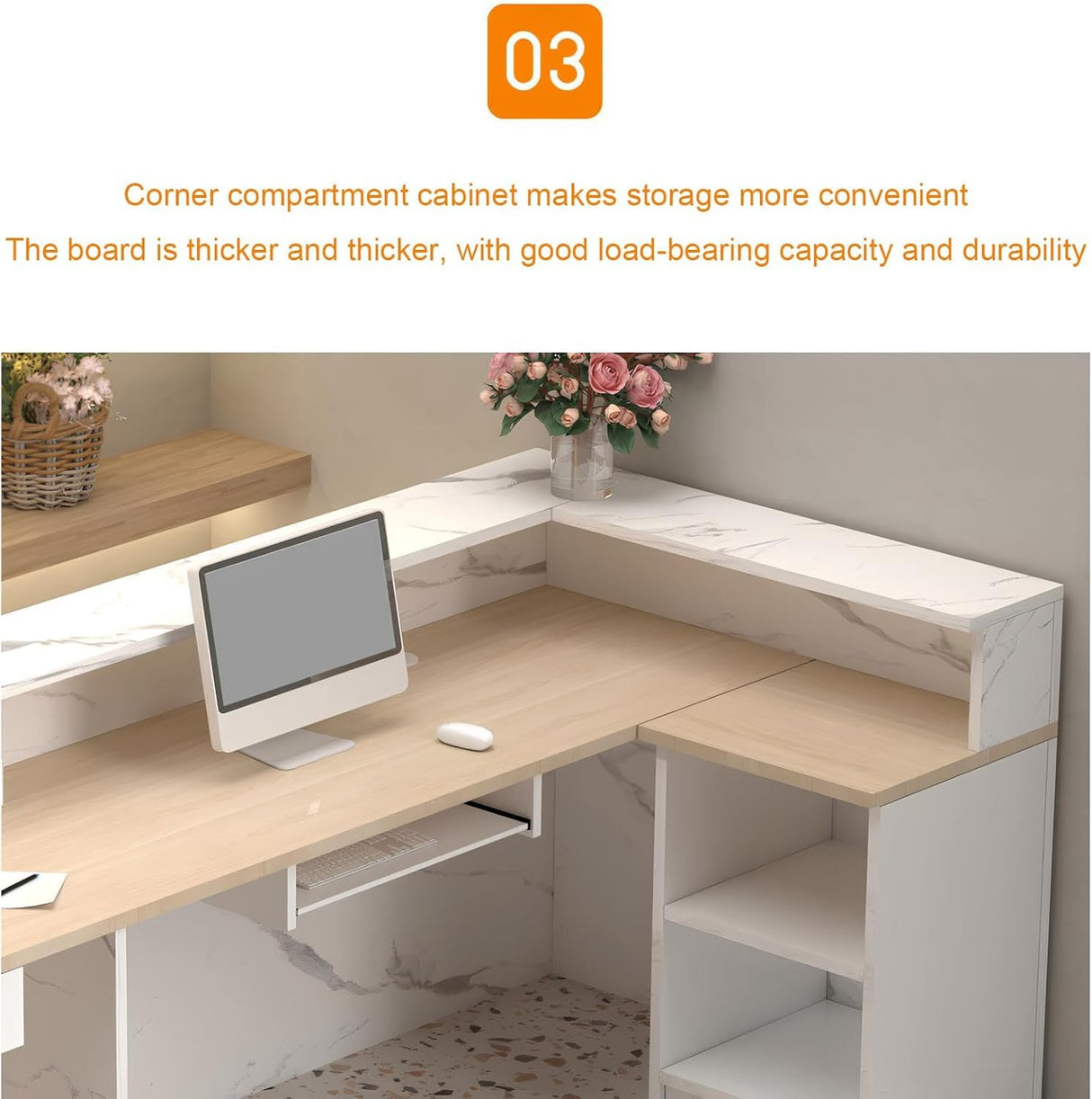 Modern L-Shaped Large Wooden Commercial Reception Desk,Reception Desk with Counter & Lockable Drawers,for Clothing Store, Shop,Company Front, Coffee Shop- Easy to Install Generic