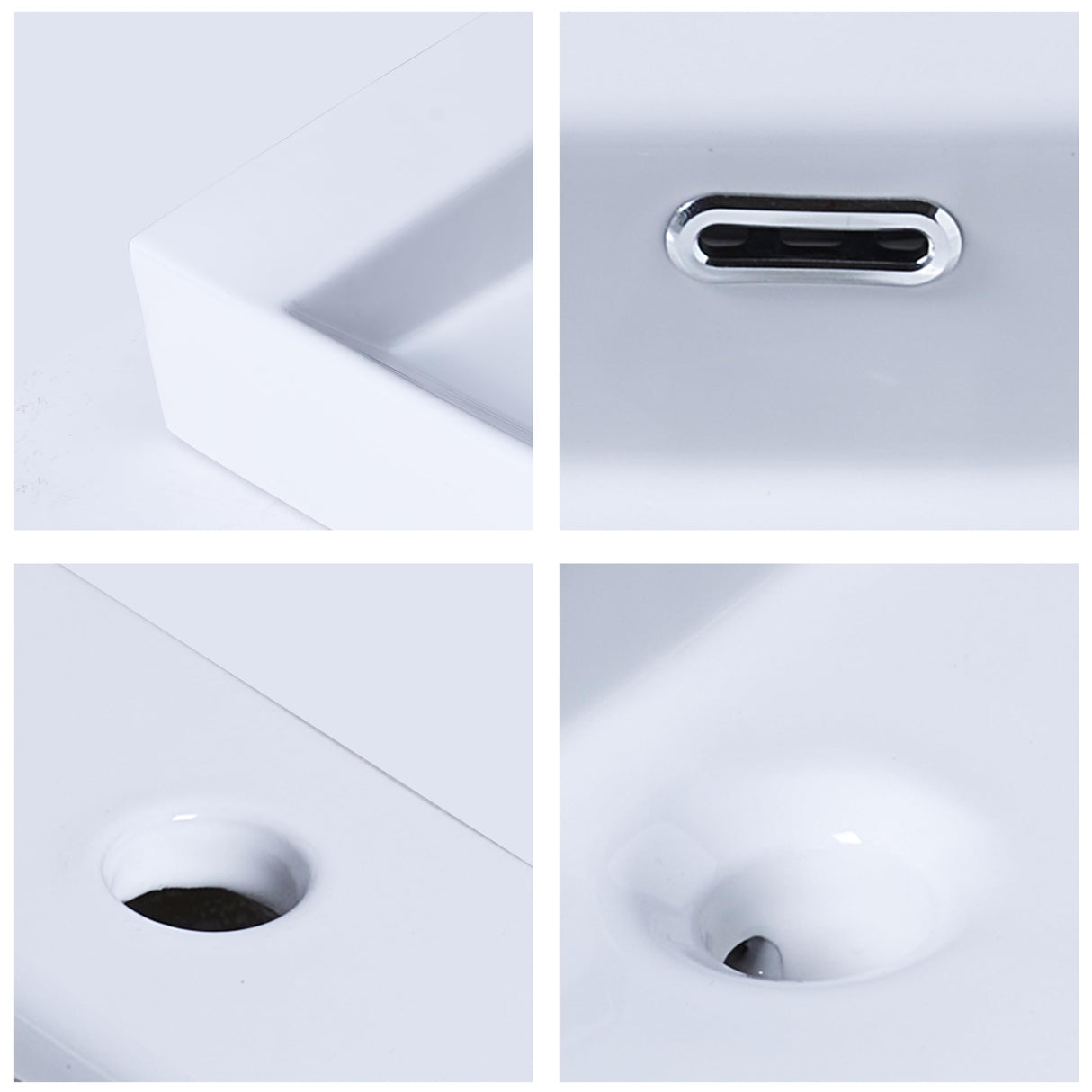 VCCUCINE 24"x14"Wall Mounted Bathroom Vessel Sink with Towel Rack,Wall Hung Porcelain Ceramic Sink,White Floating Rectangular Lavatory Vanity Small Bathroom Sink With Single Faucet Hole and Overflow VC CUCINE