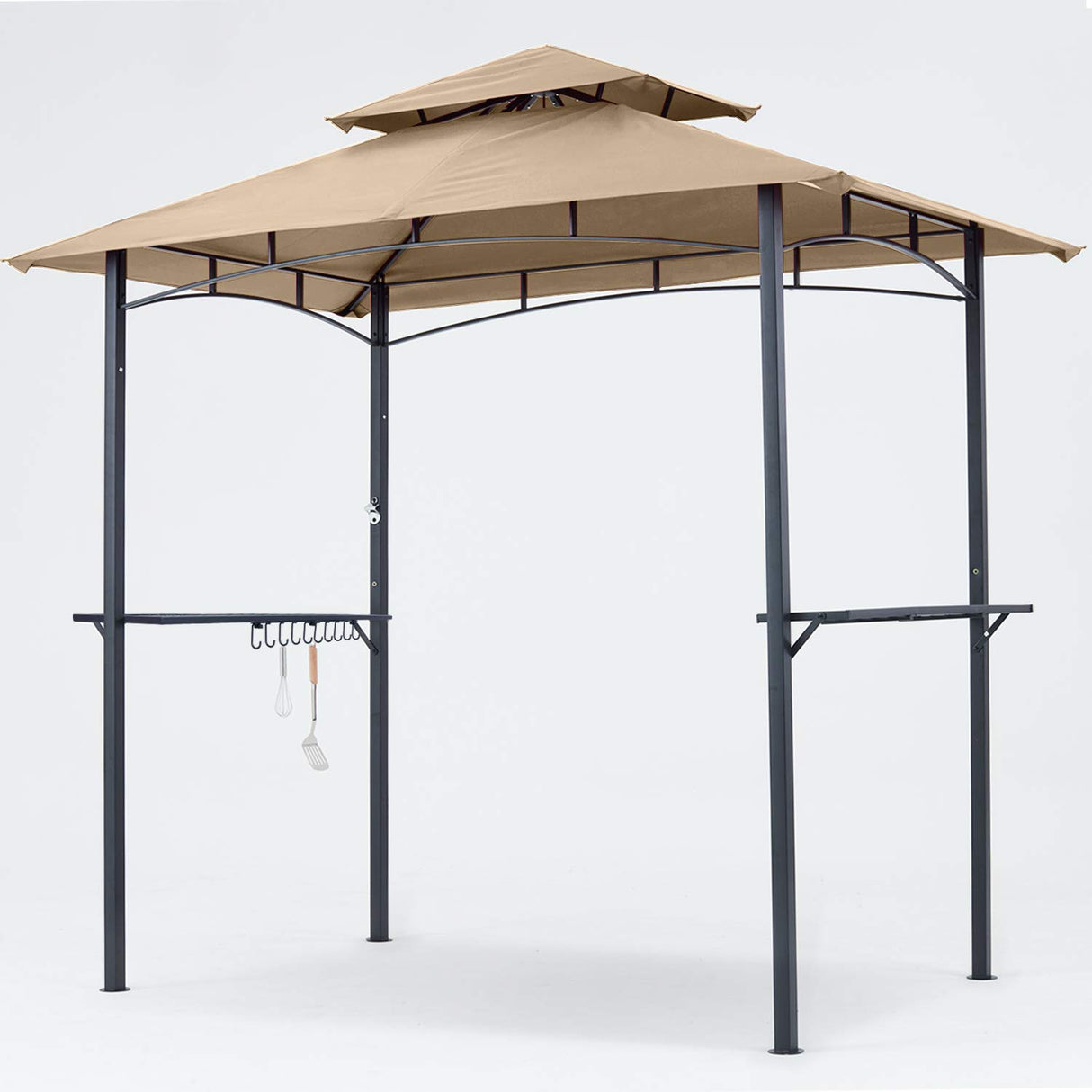 MASTERCANOPY 8 x 5 Grill Gazebo Outdoor BBQ Gazebo Canopy with 2 LED Lights (Khaki) MASTERCANOPY