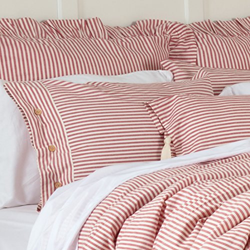 Piper Classics Farmhouse Ticking Stripe Duvet Cover Bedding, Red & Off-White, King 92x108, Comforter Cover w/Twill Ties, Soft, Comfortable, Farmhouse Bedroom Décor Piper Classics
