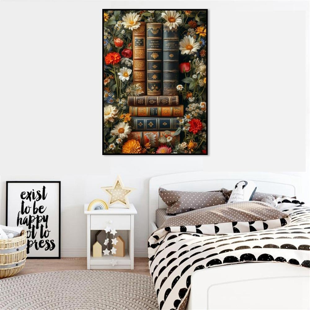 Book Paint by Numbers Kit for Adults Beginner, Flower Adult's Paint by Number Kits On Canvas, DIY Oil Painting Kits for Gift Home Wall Decor 16x20 Inch Clendo