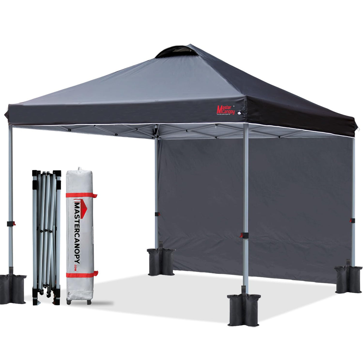 MASTERCANOPY Durable Pop-up Canopy Tent with 1 Sidewall (10'x10',Black) MASTERCANOPY