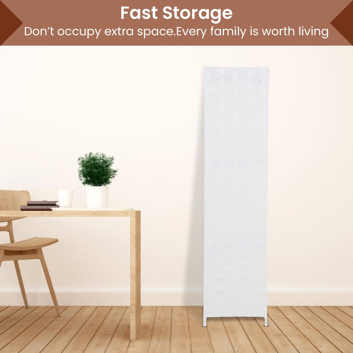 Room Divider Wall Divider 6FT 4 Panels Wood Mesh Hand-Woven Indoor Room Screen Folding Portable Partition Screen, White Dopinmin