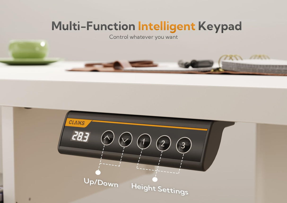 Claiks Standing Desk with Keyboard Tray, Electric Standing Desk Adjustable Height, 48x24 Inches Sit Stand up Desk with Splice Board, Raising Desk for Home Office, White Claiks