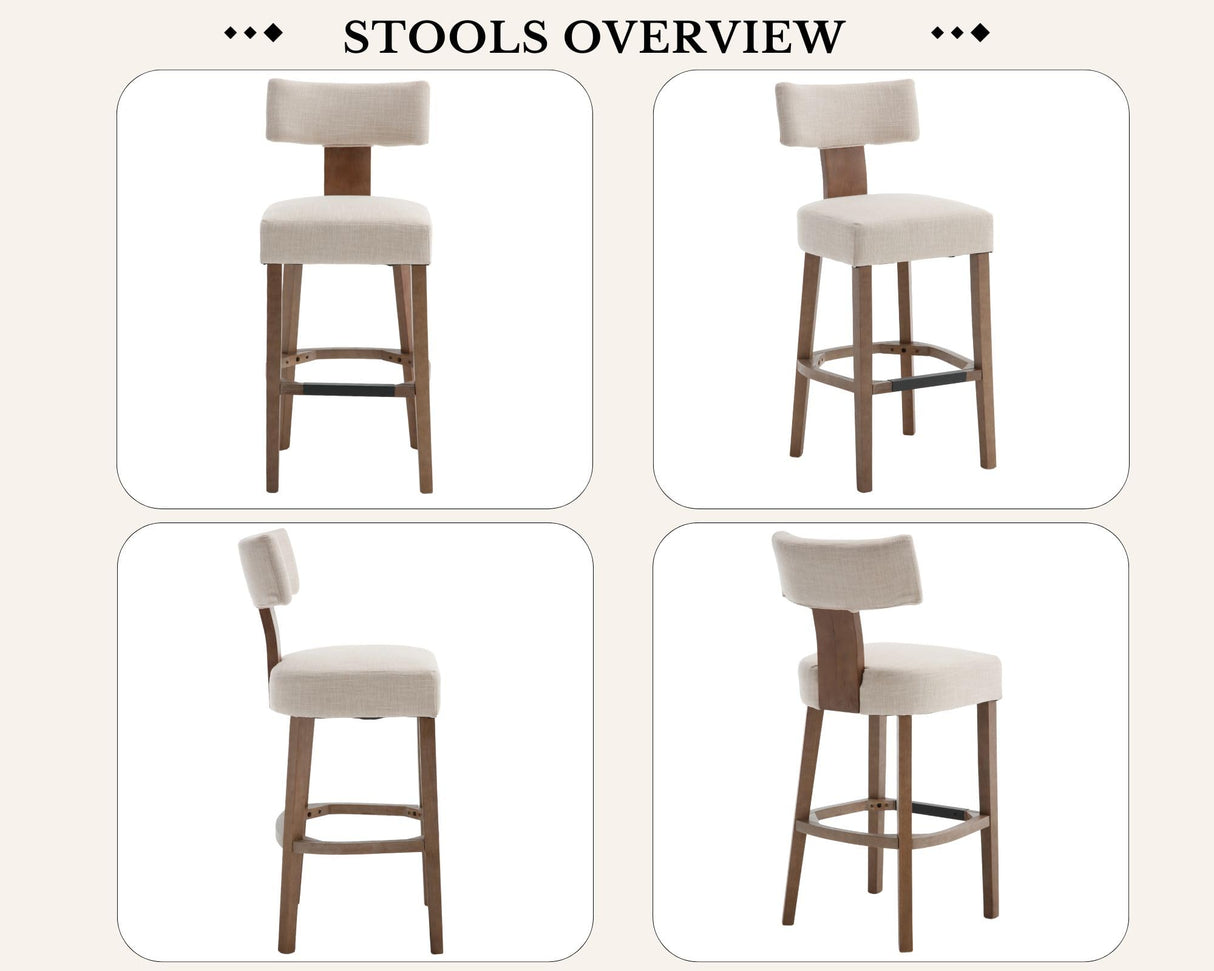 Farmhouse 30'' Extra Tall Bar Stools Set of 2 Modern Counter Height Barstools with Backs Rustic Wood Bar Stools Linen Upholstered Counter Chairs Kitchen Island Stool Chairs with Wood Frame, Beige LIVINOVA