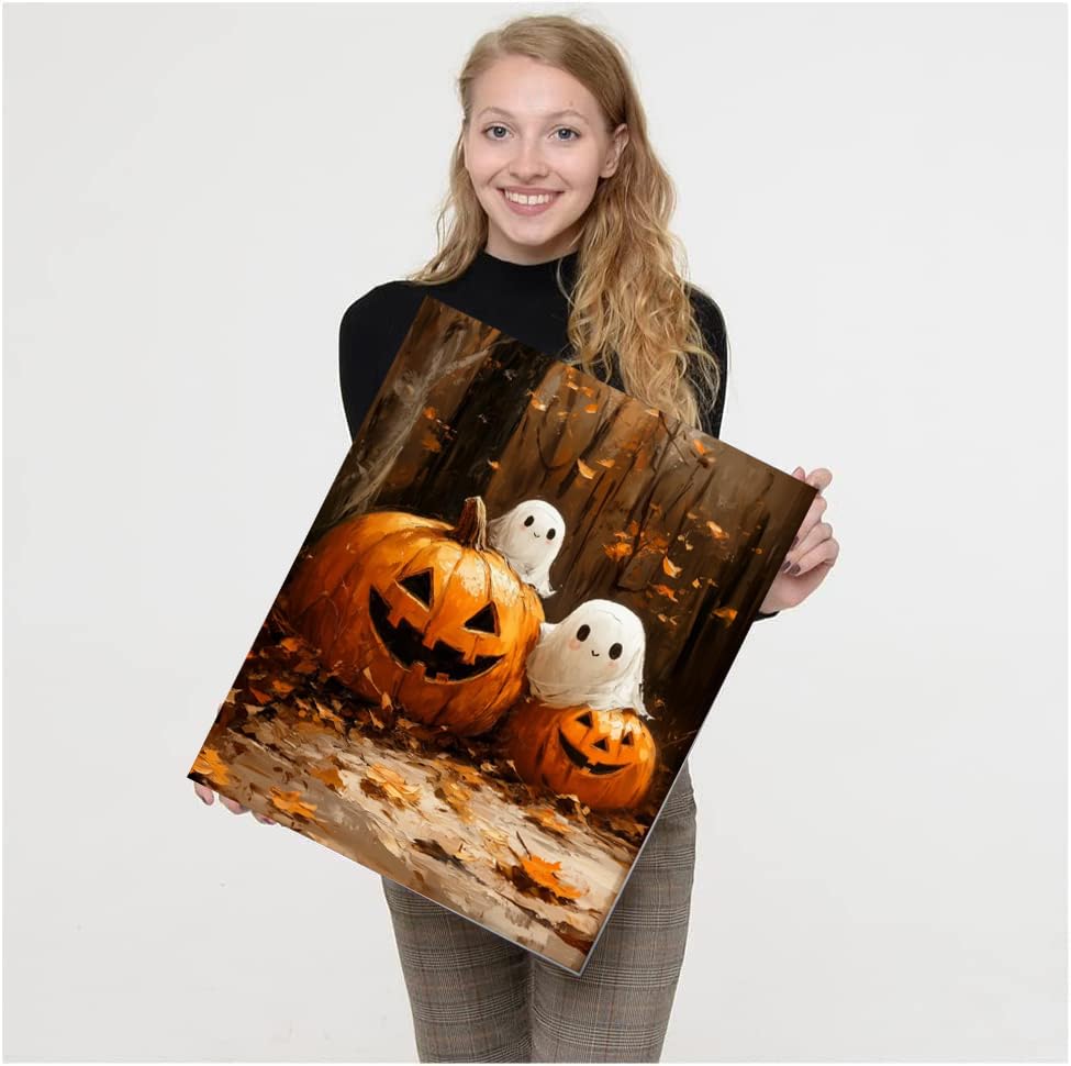 4 Pack Ghost Paint by Numbers Kit for Adults with Frame,Halloween Paint by Number with Wooden Easel DIY Landscape Adult Paint by Number Kits for Home Decor 9x12inch Kaixine