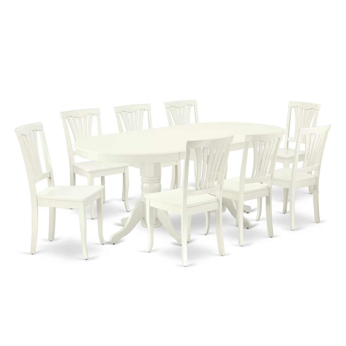 East West Furniture VAAV9-LWH-W 9 Piece Kitchen Table & Chairs Set Includes an Oval Dining Room Table with Butterfly Leaf and 8 Solid Wood Seat Chairs, 40x76 Inch, Linen White East West Furniture