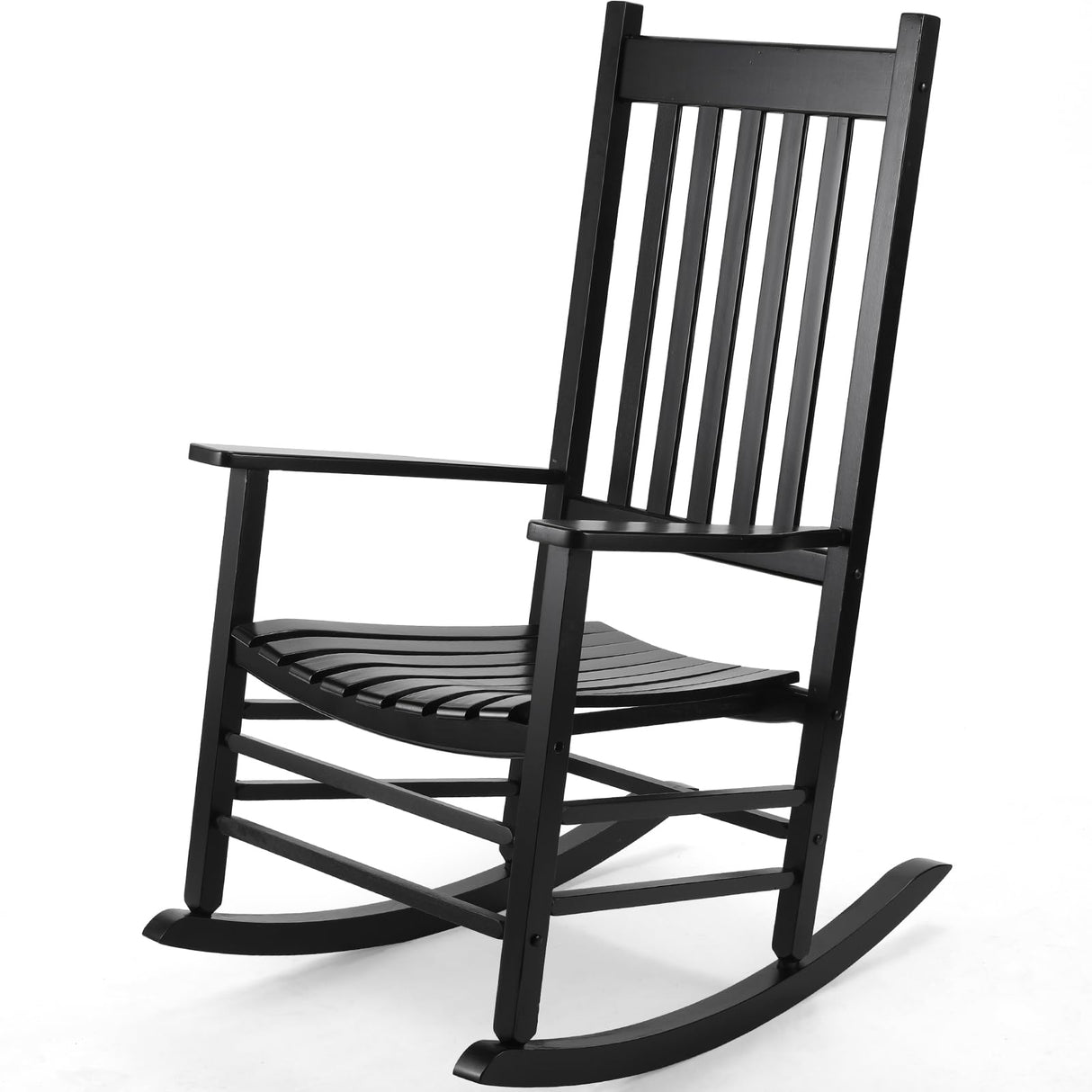 TLGREEN Outdoor Rocking Chair, Solid Wood Oversized Rocking Chair Outdoor with Wide Seat,All Weather Porch Patio Wooden Rocking Chair, Easy to Assemble for Indoor,Outdoor (Black) TLGREEN