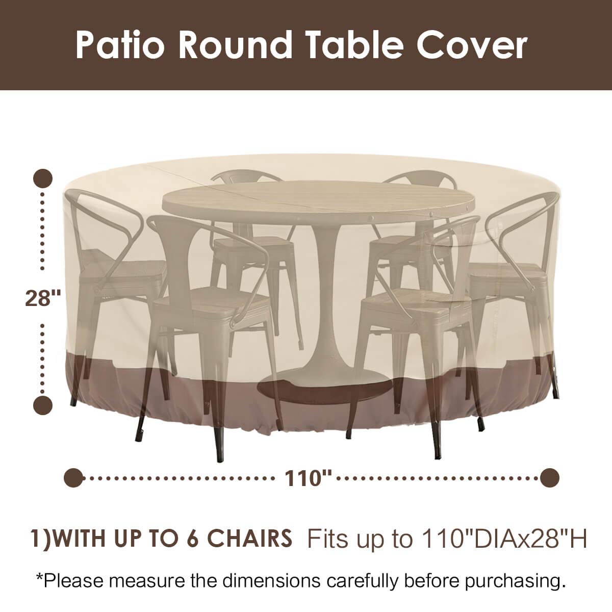 Vailge Round Patio Furniture Covers, 100% Waterproof Outdoor Table Chair Set Covers, Anti-Fading Cover for Outdoor Furniture Set, UV Resistant, 110"DIAx28"H, Beige & Brown Vailge
