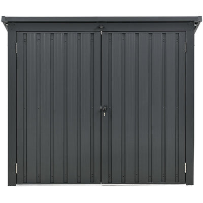 Hanover Outdoor Storage Shed for Trash and Recyclables, Pent Roof, Galvanized Steel, 2-Point Locking System, Stores 2 Trash Cans, 3.3-Ft. x 5.2-Ft. x 4.4-Ft., Dark Gray Trash Can Storage