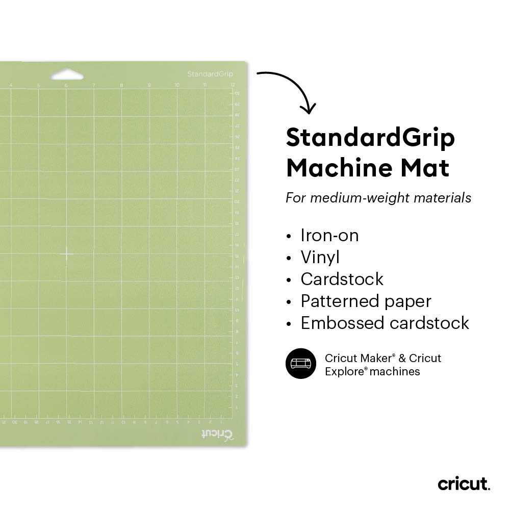 Cricut StandardGrip Machine Mats 12in x 12in, Reusable Cutting Mats for Crafts with Protective Film, Use with Cardstock, Iron On, Vinyl and More, Compatible with Cricut Explore & Maker (3 Count) Cricut