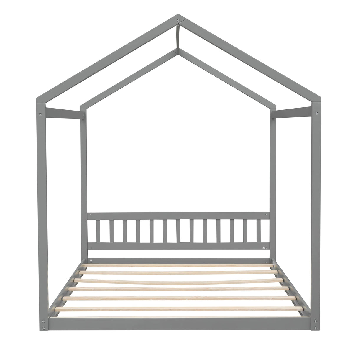 Bellemave Gray Wooden Queen Size Montessori House Bed Frame for Kids Bellemave