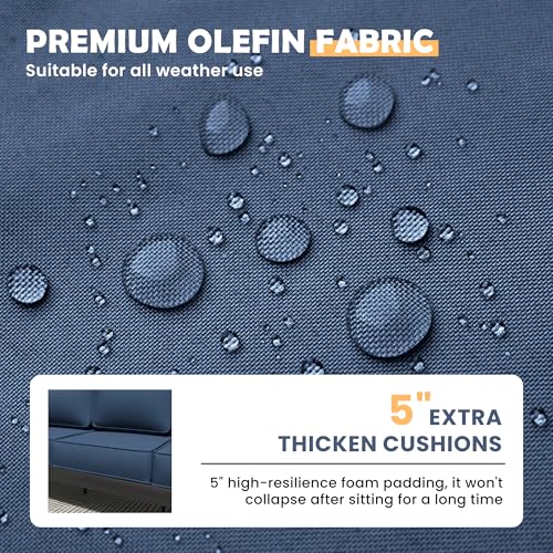 Amopatio Aluminum Patio Furniture, 8 Pieces Metal Outdoor Furniture Set, Outdoor Sectional Modern Sofa Sets with Coffee Table for Pool, Garden, Dark Grey&Blue (Included Waterproof Covers) Amopatio