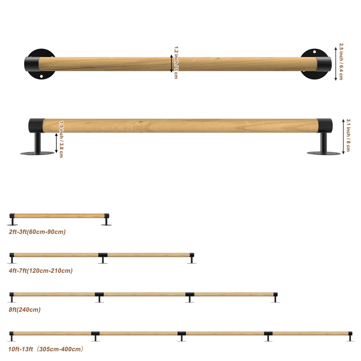 5FT Round Wooden Handrail for Indoor Staircase Handrail,Wall Mount Support Stair Railings, Non-Slip Safety Corridor,Lofts,Patio,Guardrail Wood Hand Railings for Elderly,Children,Disable People KWDOBUUS