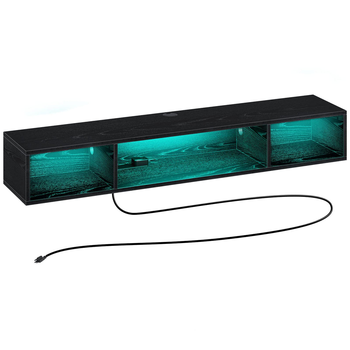 Rolanstar TV Stand with Power Outlet, Floating TV Stand with RGB Lights, 55.1" Wall Mounted TV Shelf, Black Media Console with Storage Shelf, Entertainment Under TV for Living Room, Bedroom Rolanstar