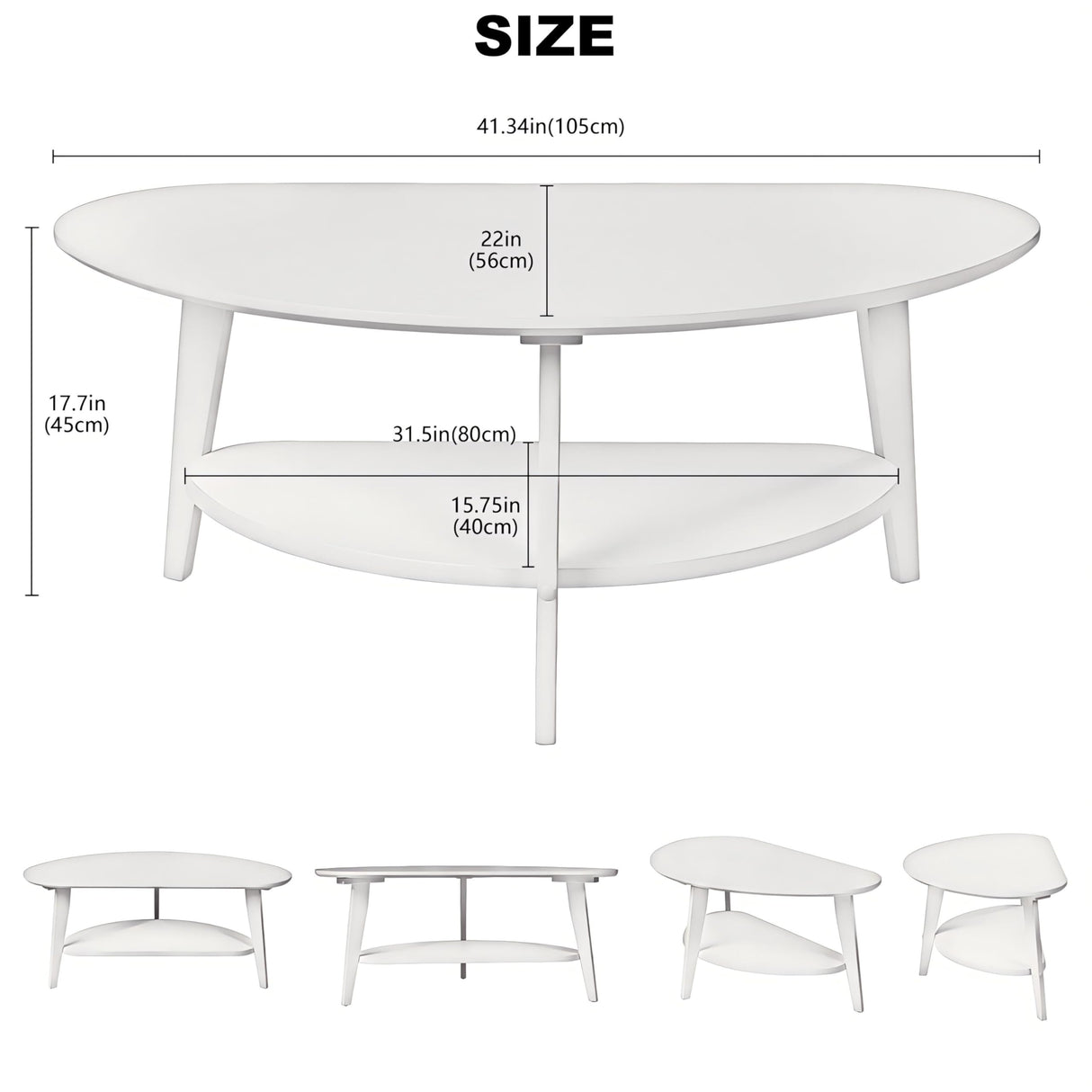NAVREX Mid Century Modern Coffee Table with Storage Shelf, Oval Coffee Tables for Living Room 100% Solid Bamboo Wood Coffee Table Fireproof Table Circle Round Center Table (White) NAVREX
