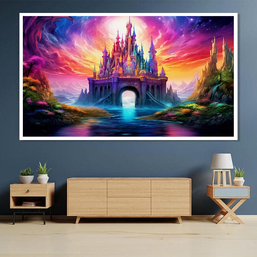 ijbnhd 5D Diamond Art Painting Castle, Large Diamond Painting Kits for Adults, DIY Starry Sky Full Drill Round Gem Art Painting for Crafts Home Wall Decor Gift 16X28inch ijbnhd