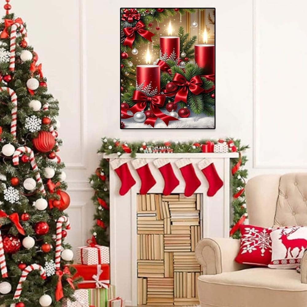 Christmas Diamond Art Kits for Adults - Christmas Candles 5D Diamond Painting, Candles Gem Art for Adults, Gem Painting Kits for Wall Home Decor Arts Craft 12x16inch ajepon