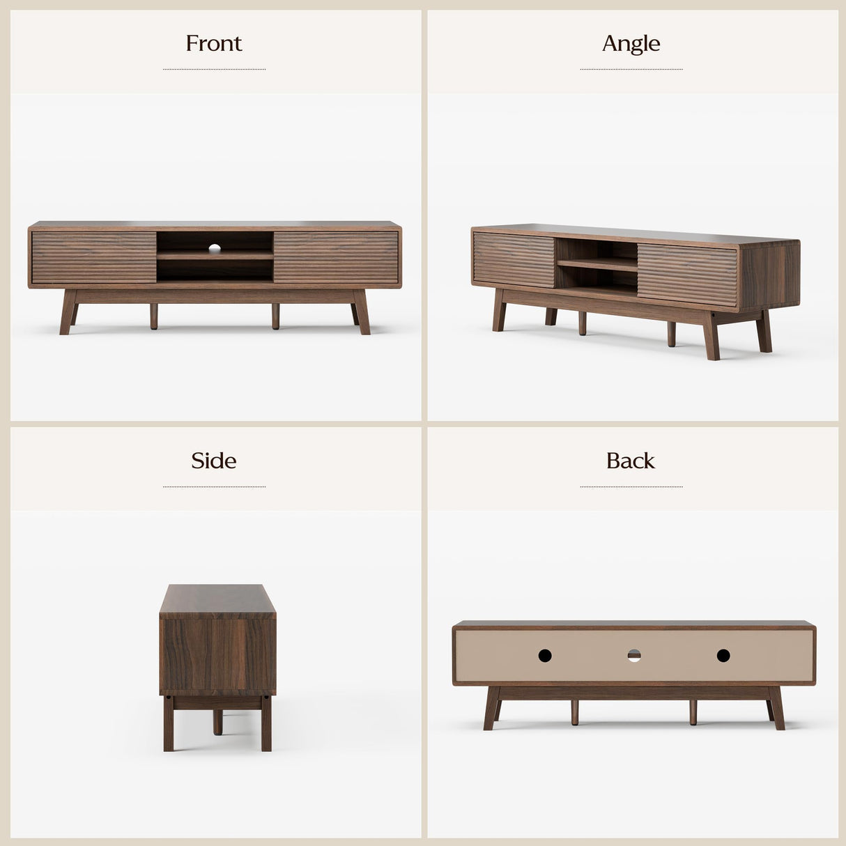 TOLEAD TV Console, Mid Century Modern Media Console for 55/60/65 Inch TV, Low Profile TV Stand with Fluted Sliding Doors, Boho Light Wood Credenza for Living Room (Walnut, 59") TOLEAD