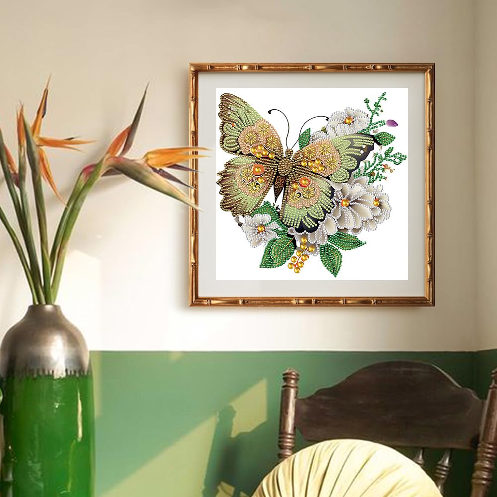 Stalente Diamond Painting Kits for Adults Butterfly, 5D Special Shape Diamond Art Kits for Beginners, Crystal Rhinestones Diamond Painting for Home Wall Decoration Gift 12×12inch, Flower Stalente