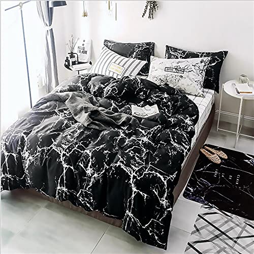 karever Black Marble Comforter Set Full/Queen White Texture Bedding Reversible Teen Boy Men Full Size Soft Lightweight Quilt Set, 3 PCs( 1 Comforter, 2 Pillowcases) KAREVER