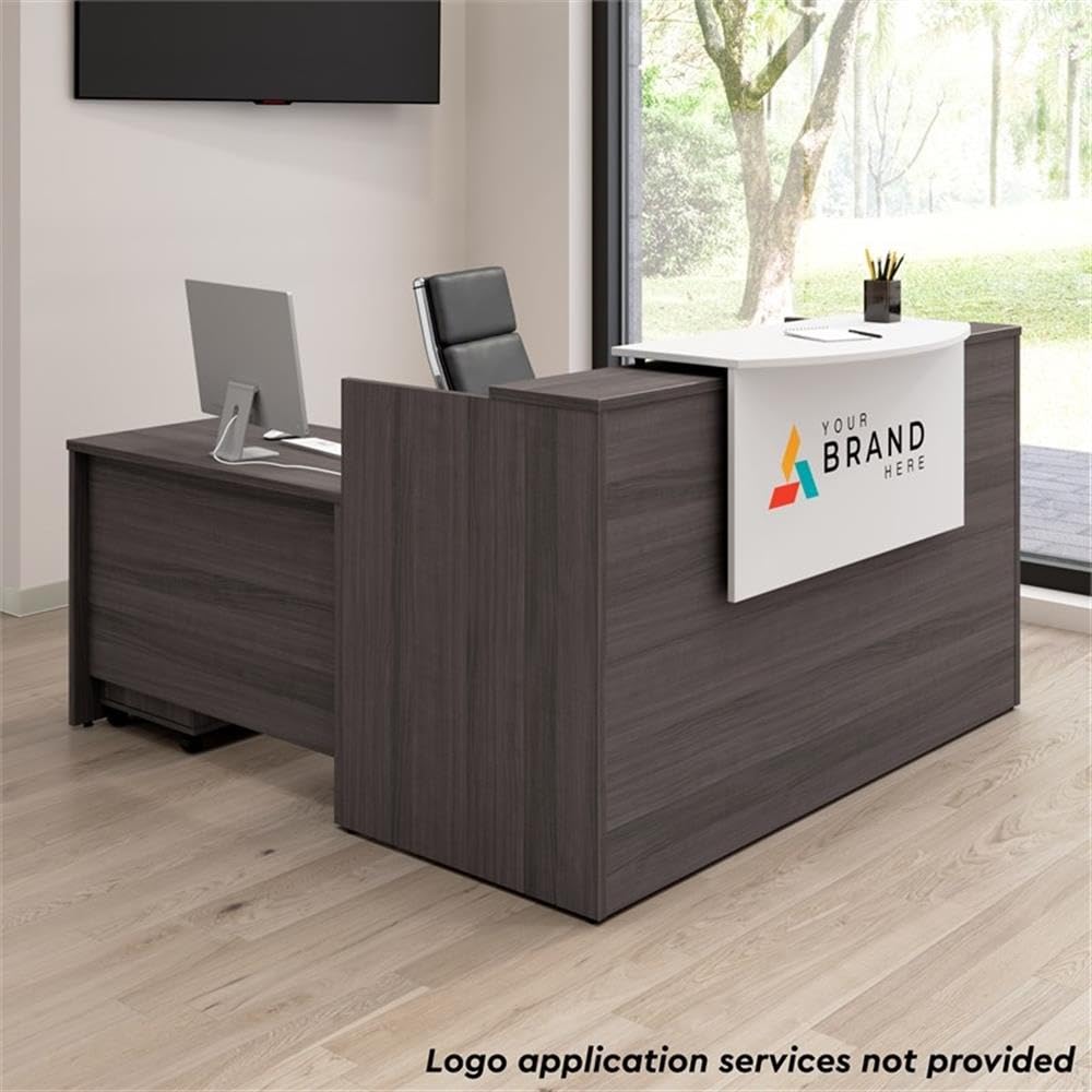 Bush Business Furniture Arrive 72W x 72D L Shaped Reception Desk with Counter and Mobile File Cabinet in Storm Gray Bush Furniture