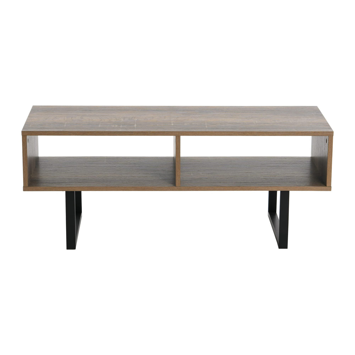 Household Essentials Jamestown TV Stand Coffee Table with Rectangular Storage Compartments Ashwood Rustic Wood Grain and Black Metal Household Essentials