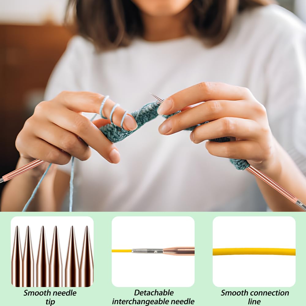 Lewhoo Circular Knitting Needles Set, 13 Pairs Interchangeable Aluminum Round Circular Needle for Knitting with Bag 3.0~10.mm Lewhoo