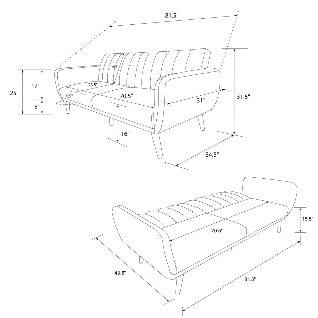 Novogratz Brittany Sofa Futon, Premium Linen Upholstery and Wooden Legs, Green Linen Novogratz