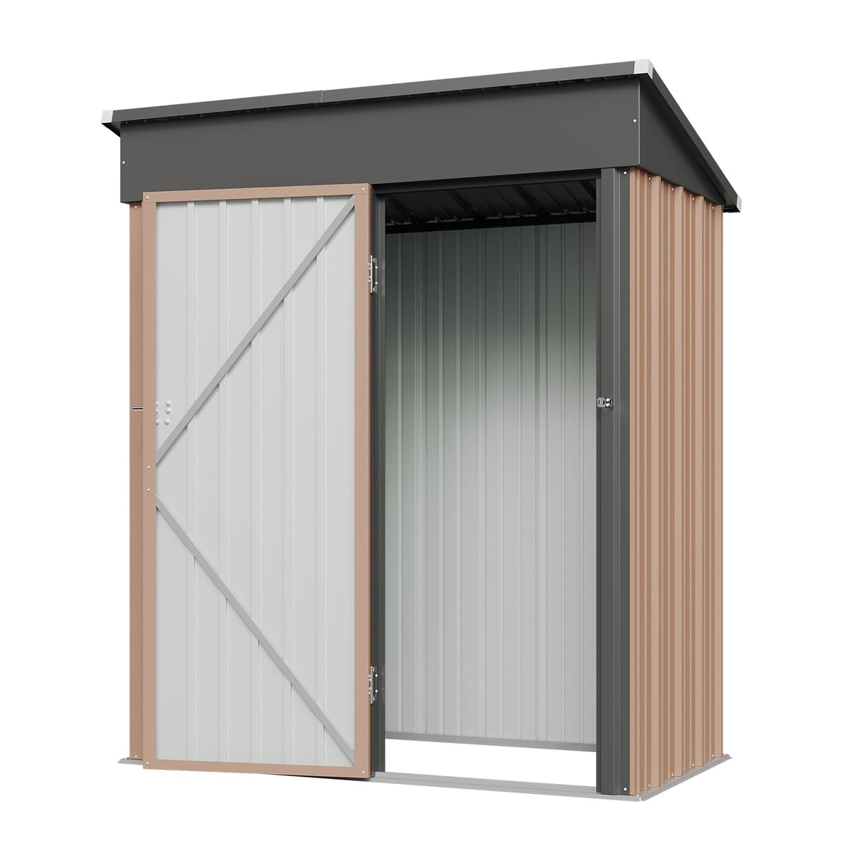 Aoxun 5x3 FT Shed Outdoor Waterproof Storage Shed Metal Garden Shed with Lockable Doors & Slooping Roof for Backyard, Patio, Poolside (Brown) Aoxun