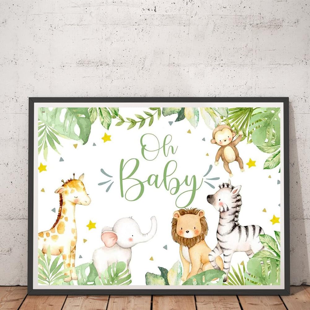 DVWIVGY 5D Diamond Painting Kits, Baby Shower Oh Baby Jungle Animals Diamond Art Kits for Kids, Animal Diamond Painting for Home Wall Decor 12 x 16 inch DVWIVGY