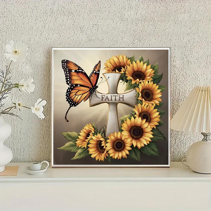 STGLCR Diamond Art Kits for Adults, Cross Diamond Painting Kits for Beginners, 5D Sunflowers Round Full Drill Gem Art for Adults, Paint by Diamonds Pictures DIY Crafts Kits 12x12inch STGLCR