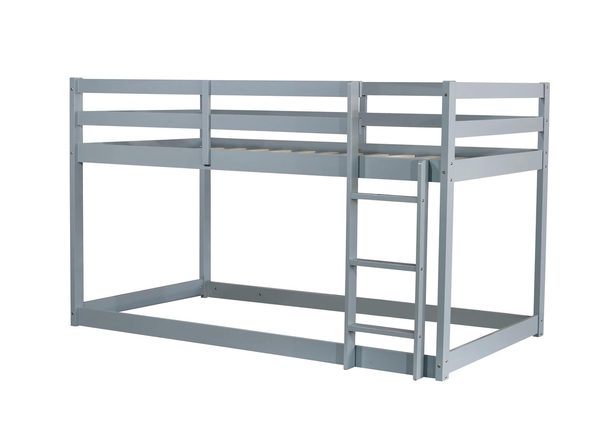 PVWIIK Bunk Bed Twin Over Twin with Ladder & Safety Guard Rails,Solid Wood Bunk Bed Frame for Kids,No Box Spring Needed, Grey PVWIIK