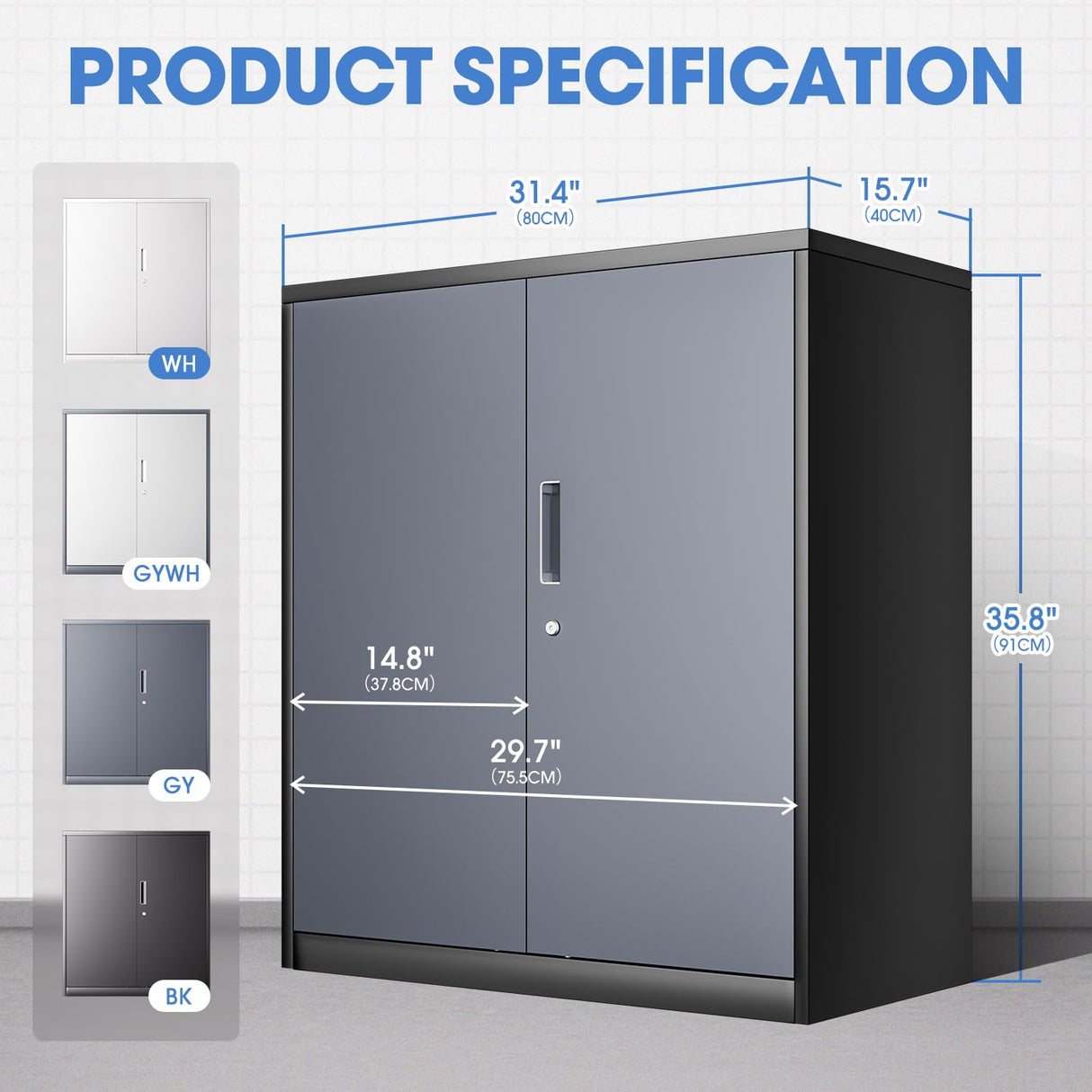 DNA MOTORING Metal Storage Cabinet, 36'' Locking Cabinet with 2 Doors and 2 Adjustable Shelves, Metal Cabinet Heavy Duty Utility Cabinet for Garage,Office,Home,Gym, Gray Black, TOOLS-00631-GY-BK DNA MOTORING