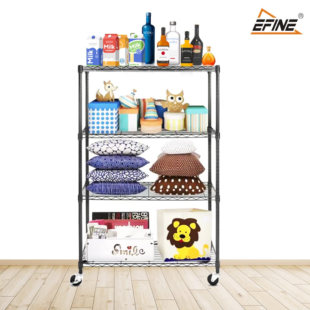 Catalina Creations EFINE 4-Shelf Shelving Units and Storage on Wheels, NSF Certified, Adjustable Carbon Steel Wire Shelving Unit Rack for Garage, Kitchen, Office, Black (50H X 30W X 14D) Catalina Creations