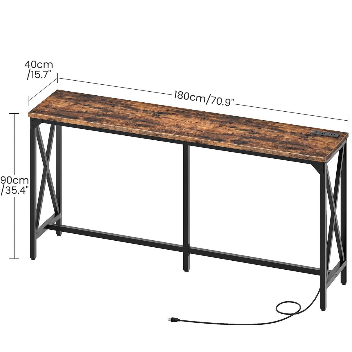 CHOEZON 70.9'' Bar Table, Kitchen Dining Table with Power Outlet and Footrest, Industrial Style, for Pub, Living Room, Rustic Brown and Black TBT08UBF CHOEZON