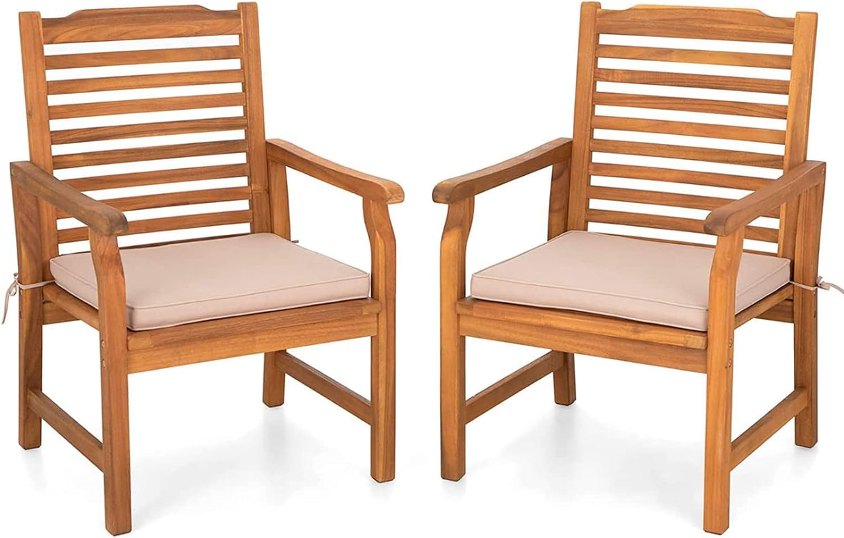 PHI VILLA 2 Pieces Acacia Wood Outdoor Dining Chairs with Cushions, Patio Oil Finished Wooden Armchairs Set of 2, Natural Teak Dining Chairs for Deck, Yard, Porch PHI VILLA