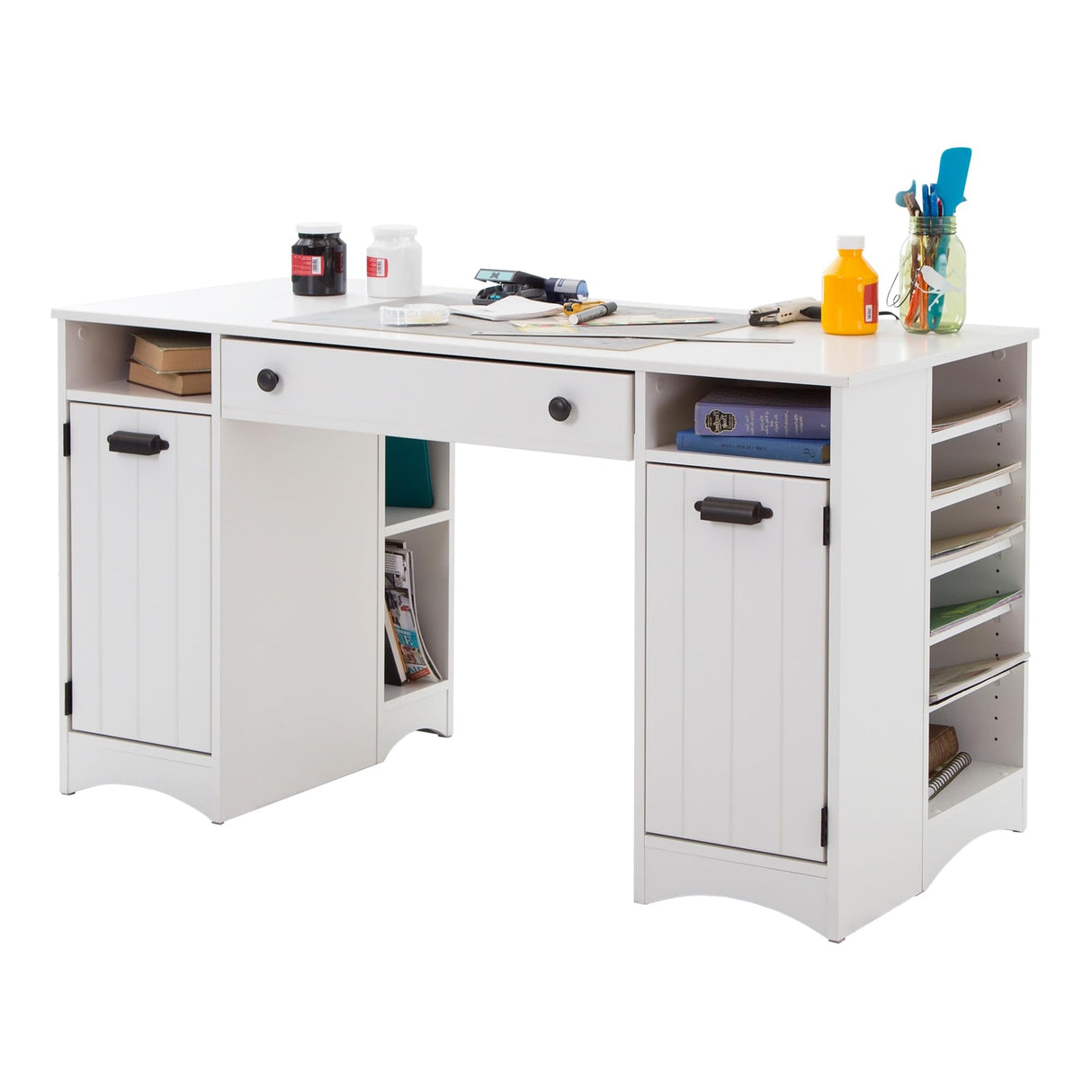 South Shore Artwork Craft Table with Storage, Pure White South Shore